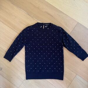 J. Crew Navy Tippi Sweater with White and Grey Swiss Dots